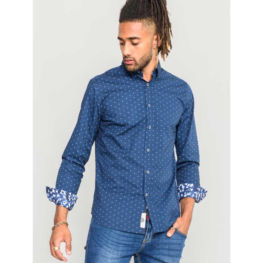 D555 CHILTON LONG SLEEVE PURE COTTON ALL OVER PRINT SHIRT NAVY