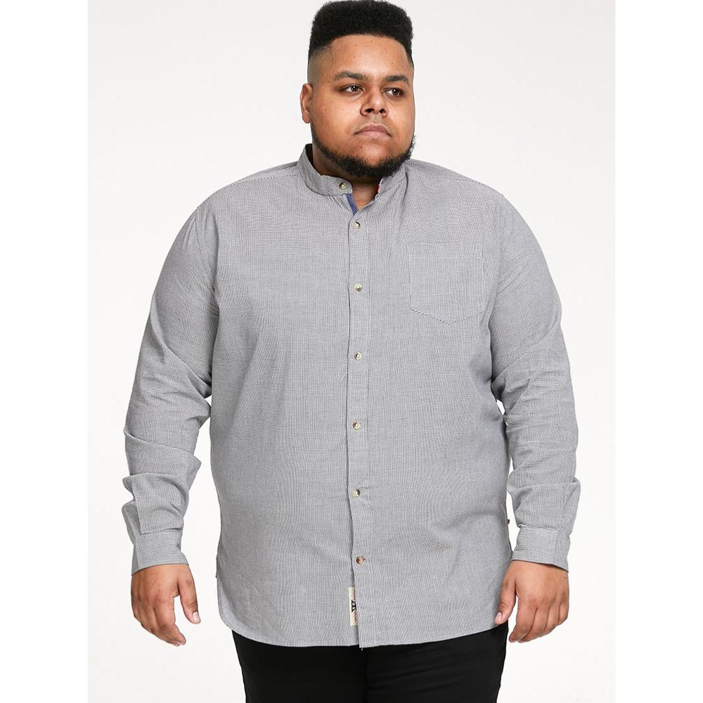 D555 JERRY LONG SLEEVE GRANDAD SHIRT WITH MICRO DOG TOOTH CHECK
