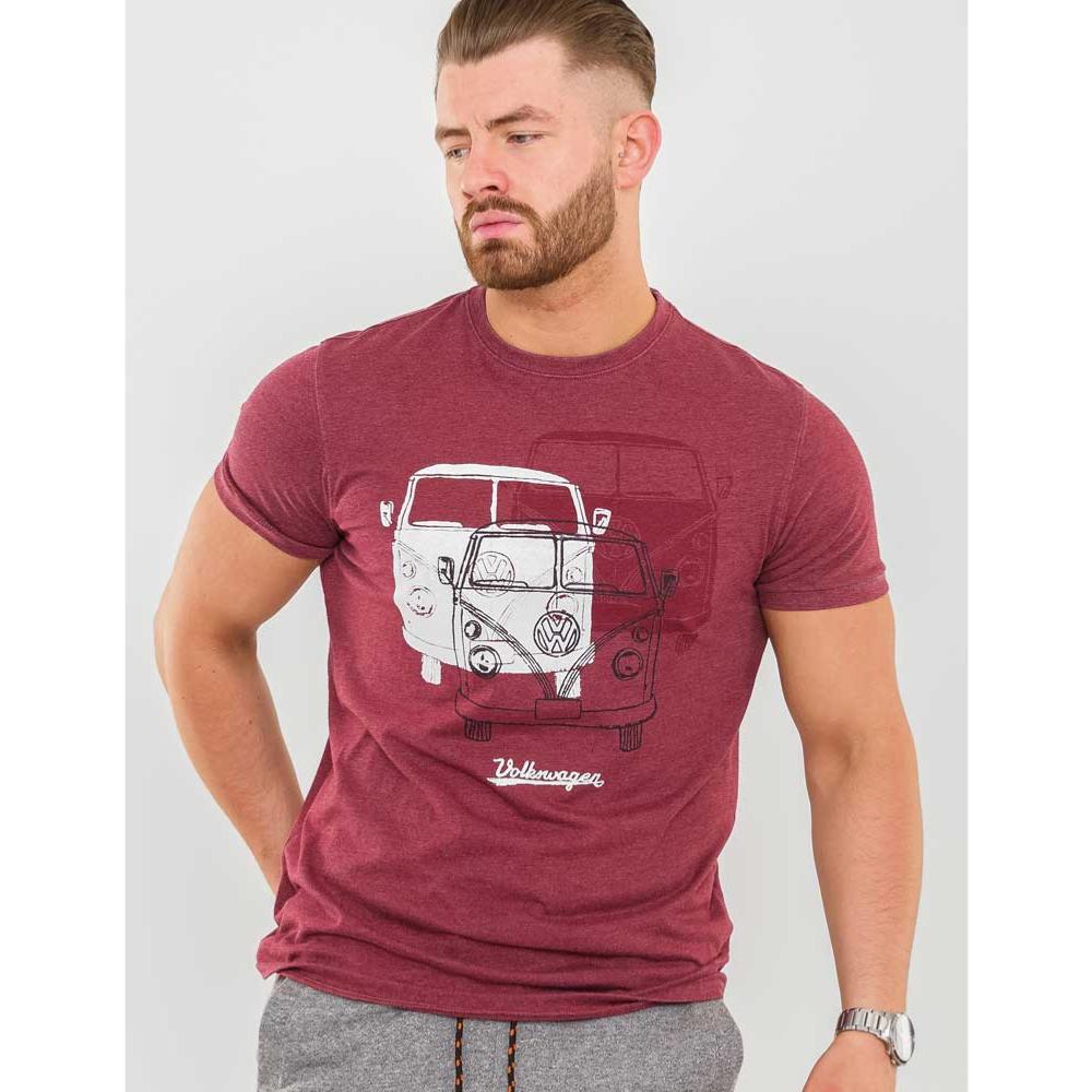 D555 HUGHES OFFICIAL LICENSED VW CAMPERVAN TRIO PRINT T-SHIRT RED MARL