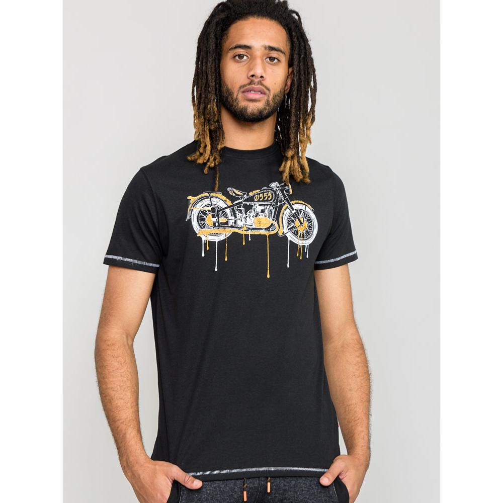 D555 ROCHESTER KINGSIZE MOTORBIKE ART PRINTED TEE SHIRT BLACK