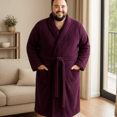 ESPIONAGE BURGUNDY FLEECE DRESSING GOWN