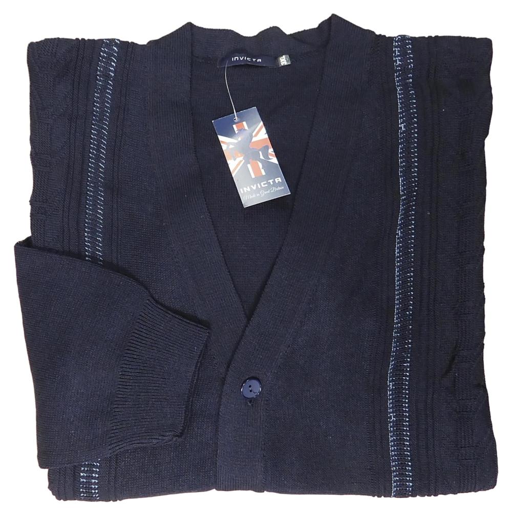 INVICTA JACQUARD BUTTON CARDIGAN NAVY