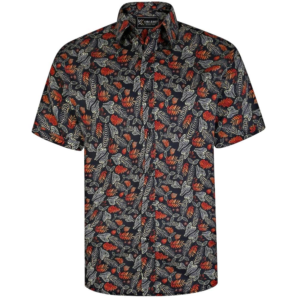 KAM DESIGNER FISH LEAF PRINT SHORT SLEEVE SHIRT