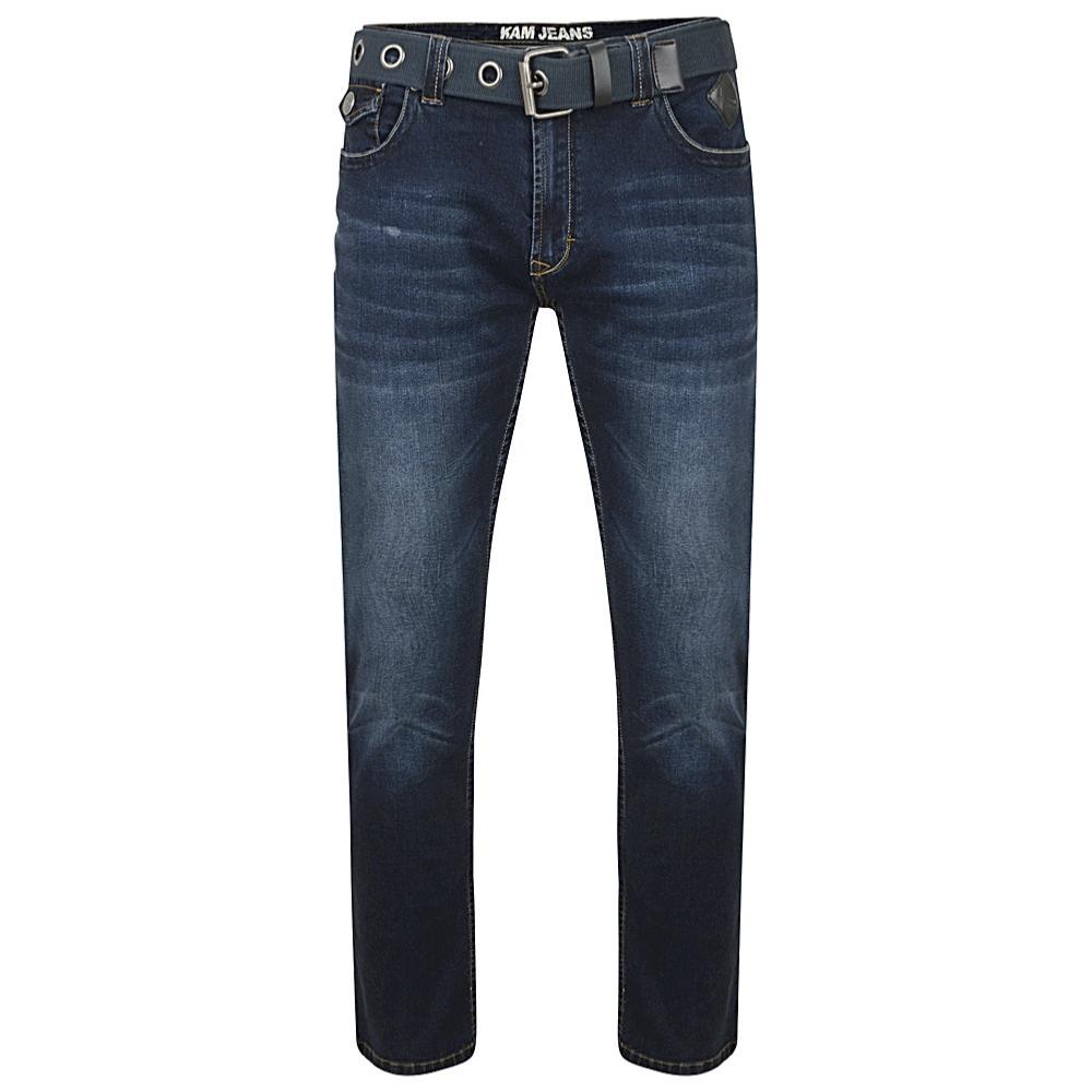 KAM BIG MENS MOONLIGHT WASH STRETCH JEANS WITH CANVAS BELT GARCIA