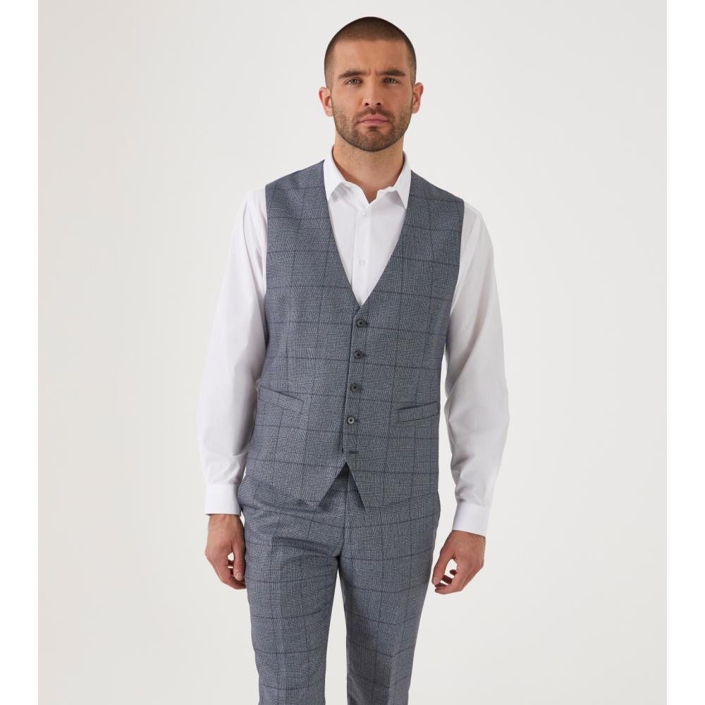 SKOPES-REECE TAILORED HERITAGE CHECK WAISTCOAT BLUE CHECK