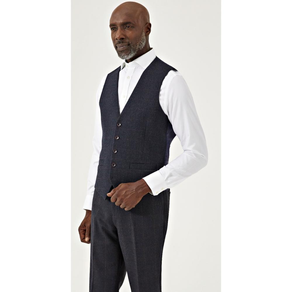 SKOPES AIKEN WOOL BLEND WAISTCOAT NAVY RED CHECK