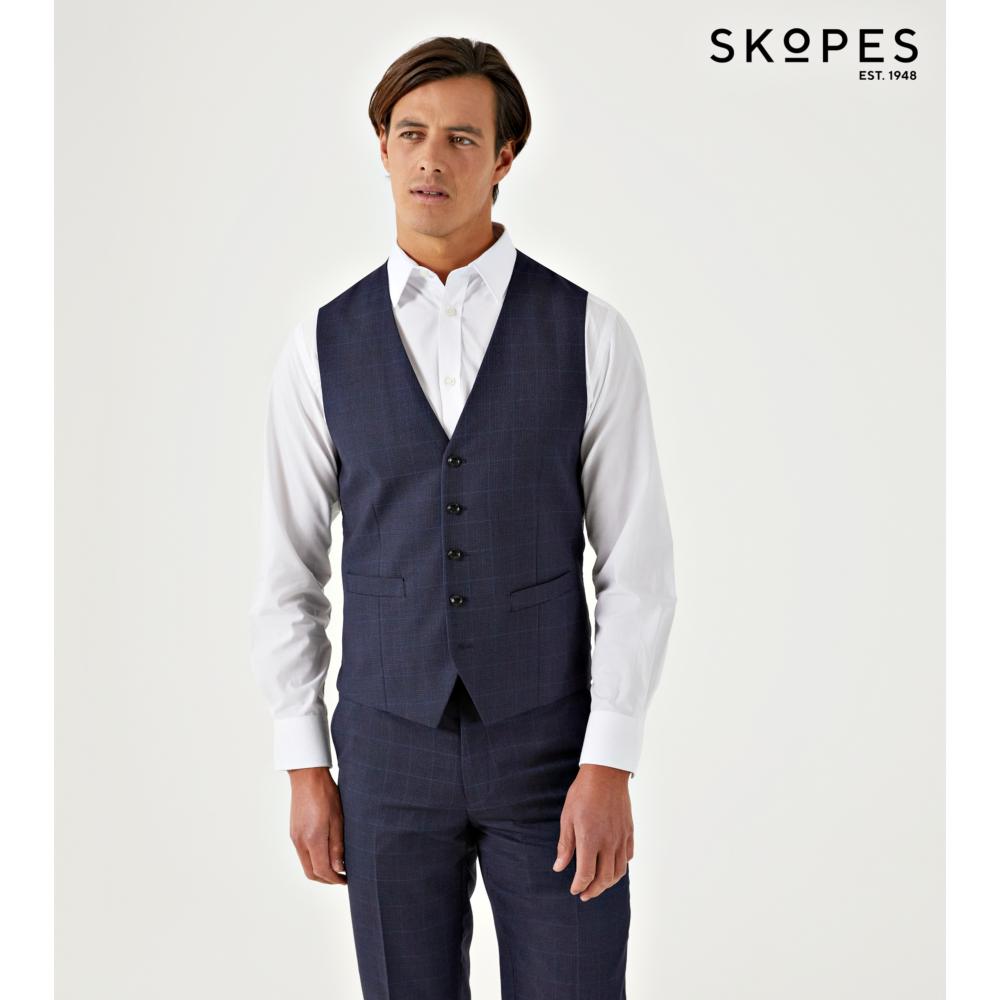 SKOPES BAINES TAILORED CHECK WAISTCOAT NAVY