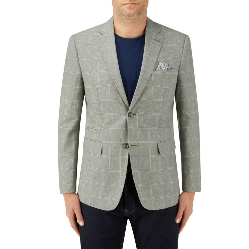 SKOPES LAZARRI LINEN BLEND CHECK JACKET SAGE / BLUE