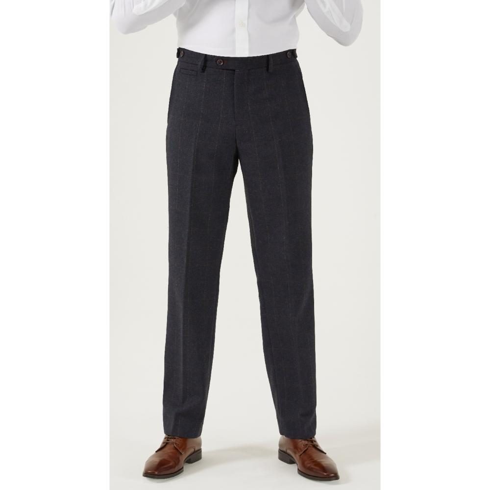 SKOPES AIKEN WOOL BLEND TROUSERS NAVY/RED CHECK