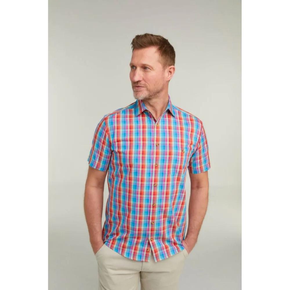 DOUBLE TWO LIFESTYLE MULTI-COLOURED CHECK SHORT SLEEVE SHIRT
