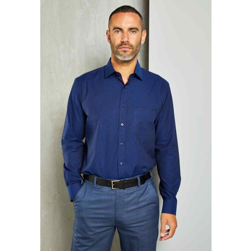 DOUBLE TWO PURE COTTON LONG SLEEVE WOVEN SHIRT NAVY