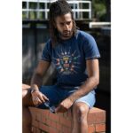 D555 COLIN BORN TO ROCK PRINTED CREW NECK TEE SHIRT FRENCH NAVY