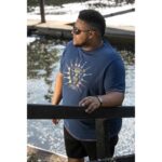 D555 COLIN BORN TO ROCK PRINTED CREW NECK TEE SHIRT FRENCH NAVY
