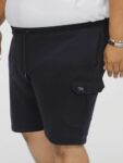 D555 CYRUS ELASTICATED WAIST FLEECE JOG CARGO SHORTS BLACK