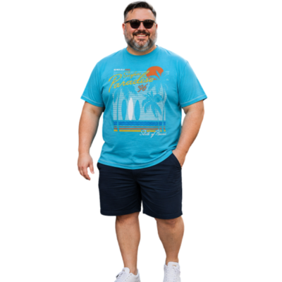 D555 AARON SURFERS PARADISE PRINTED CREW NECK TEE SHIRT TURQUOISE