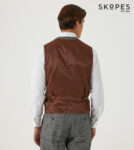 ROWAN – SKOPES WOOL BLEND HERRINGBONE WAISTCOAT WITH OVER CHECK BROWN