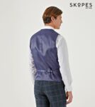 HEATON – SKOPES WOOL BLEND HERRINGBONE WAISTCOAT WITH OVER CHECK NAVY