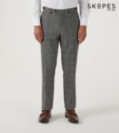 ROWAN - SKOPES WOOL BLEND HERRINGBONE TROUSERS WITH OVER CHECK BROWN