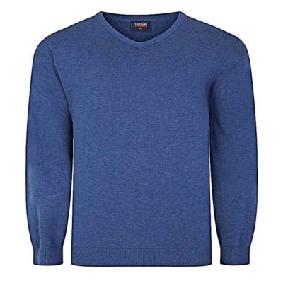 ESPIONAGE COTTON VEE NECK PULLOVER BLUE