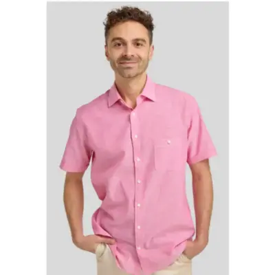 DOUBLE TWO Lifestyle Linen Blend Short Sleeve Shirt Pink DTLS1202