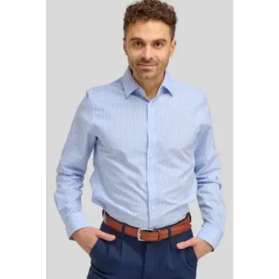 DOUBLE TWO CADET STRIPE LONG SLEEVE SHIRT BLUE