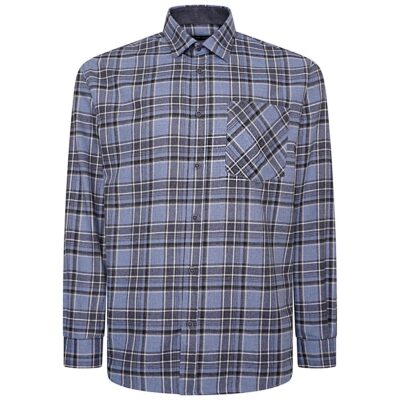 KAM Long Sleeve Flannel Check Shirt Denim P041