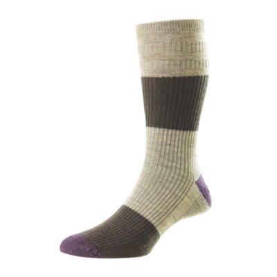 HJ HALL BLOCK STRIPE WOOL SOFT TOP SOCK BROWN