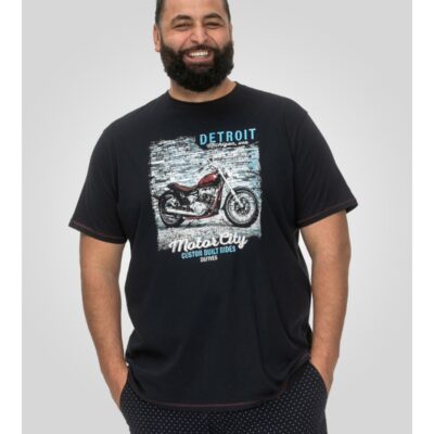 D555 Knowle Detroit Motorcycle Print Big Tee Navy