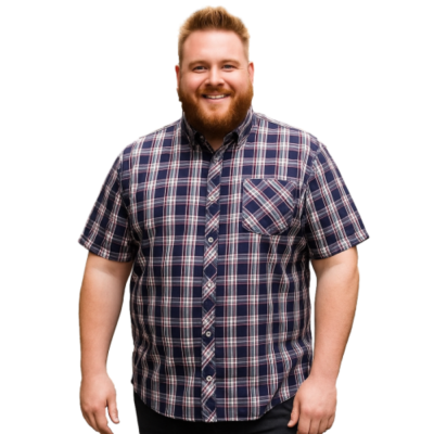 KAM Mans Short Sleeve Check Shirt Navy KBS6337