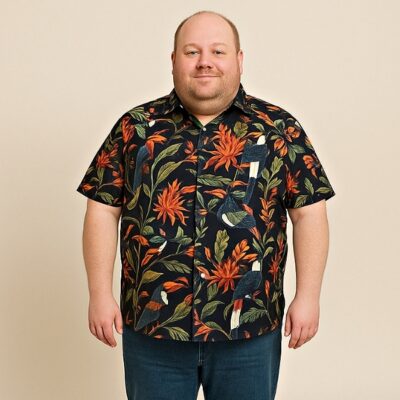 KAM Big Mens Tropical Bird Print Short Sleeve Shirt KBS6066
