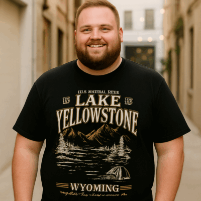KAM Lake YellowStone Print Tee BLACK KBS5792
