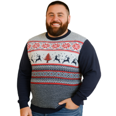 KAM Fairisle Design Reindeer Knitted Christmas Jumper NAVY X031