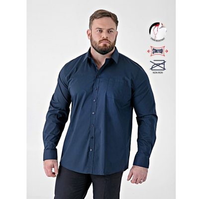 D555 OLIVER Men's Big Ultimate Stain Resist Non Iron Long Sleeve Stretch Shirt NAVY