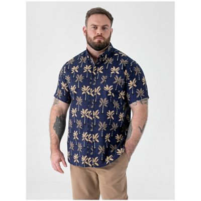 D555 DAVEY AO Patterned Jacquard Short Sleeve Cotton Shirt Navy