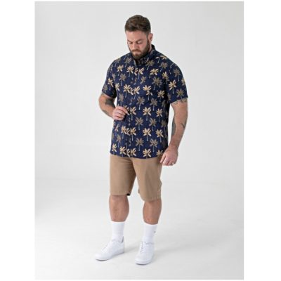 2xl to 6xl D555 DAVEY AO Patterned Jacquard Short Sleeve Cotton Shirt Navy