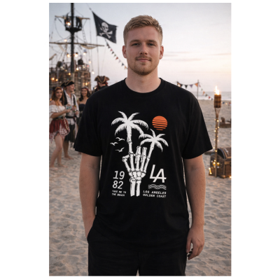 2 - 6xl Big Tee Shirt ESPIONAGE Skeleton Palm Print Tee BLACK