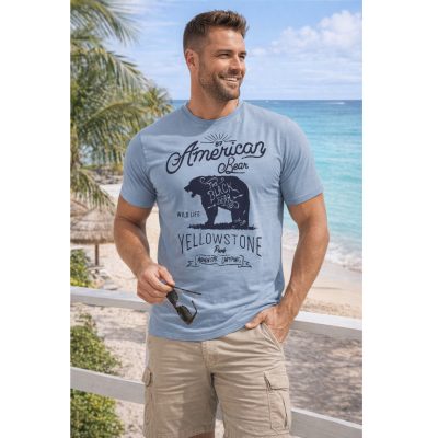 KAM American Bear Print Big Tee DUSTY BLUE KBS5806