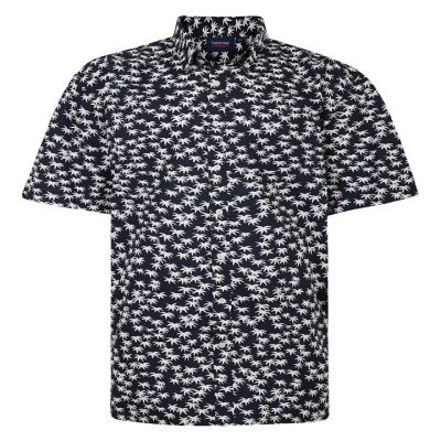 Big Sizes 2xl to 6xl ESPIONAGE Palm Print Short Sleeve Cotton Shirt NAVY SH411