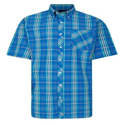ESPIONAGE Short Sleeve Check Shirt SH443 ROYAL MINT LEMON