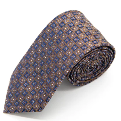 DOUBLE TWO EXTRA LONG NAVY AND GOLD SQUARE PATTERN TIE