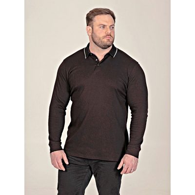 D555 TYLER Long sleeve Polo with Jacquard Tipped Collar BLACK