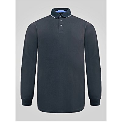 D555 TYLER Long sleeve Polo with Jacquard Tipped Collar BLACK 612005