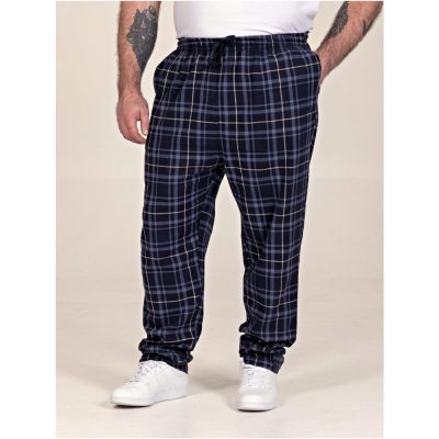 D555 Big Mens Loungewear Pyjama Trousers 2 Pack Navy Check and Plain MARVIN