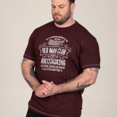 D555 BALDWIN Grumpy Old Man Club Print T-Shirt BURGUNDY