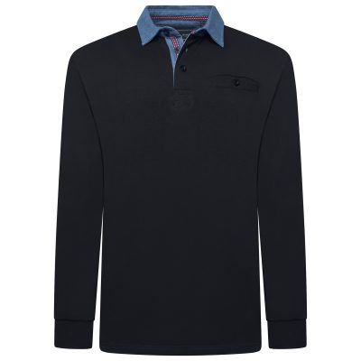 2XL to 8XL KAM Long Sleeve Casual Rugby Polo BLACK KBS5560