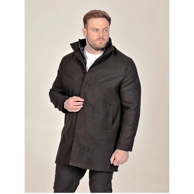 D555 ELTON Melton Overcoat with mock Zip Thru Quilted Centre Panel BLACK - The D555 Men's 'Elton' Melton Overcoat Jacket in black