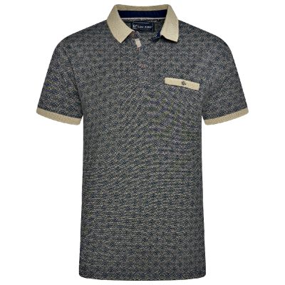 In stock up to 8XL KAM Jacquard Collar All Over Print Polo MIDNIGHT KBS555