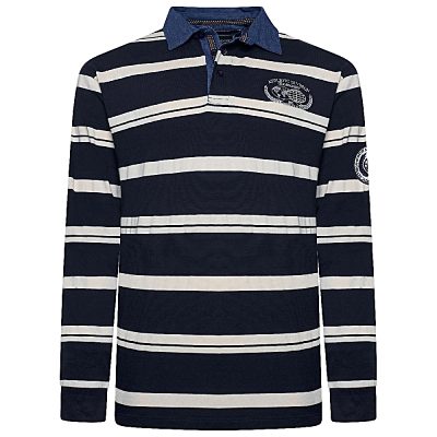 2XL to 8XL KAM Long Sleeve Multi Stripe Rugby Polo NAVY KBS5561