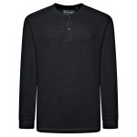 KAM Long Sleeve Waffle Henley Top BLACK KBS5834