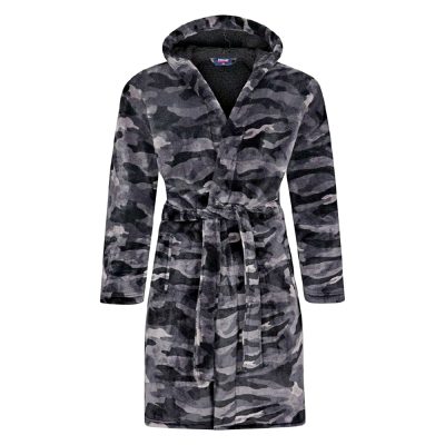 ESPIONAGE Hooded Camo Fleece Gown PJ159 is available in Big Sizes for men up to 6XL / 64″ Chest.